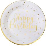 Verjaardag feest bekertjes/bordjes en servetten - happy birthday - 60x - wit