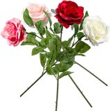 4x Gekleurde rozen Marleen kunstbloemen 63 cm - Woondecoratie/accessoires - Kunstbloemen - Nepbloemen - Kunsttakken - Roos/rozen