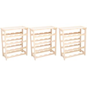 3x Houten wijnrekken/wijnflessenrekken met plank 55 cm - 48 flessen - Wijnflessen bewaren - Wijnrekken/wijnflessenrekken - Wijnkist/wijnkisten