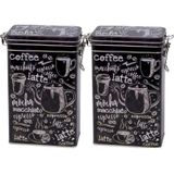 2x Zwart rechthoekige koffieblikken/bewaarblikken 19 cm - Koffie voorraadblikken - Koffiepads/koffiecups voorraadbussen