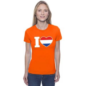 Oranje I love Holland supporter shirt dames - Oranje Koningsdag/ Holland supporter kleding