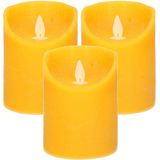 3x Oker gele LED kaarsen / stompkaarsen 10 cm - Luxe kaarsen op batterijen met bewegende vlam