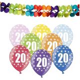 Partydeco 20e jaar verjaardag feestversiering set - 12x ballonnen en 2x feestslingers