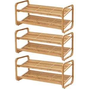 Schoenenrekken - 3 stuks - bamboe hout - stapelbaar - 74 x 33 x 33 cm