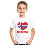Noorwegen kinder t-shirt met Noorse vlag in hart wit jongens en meisjes
