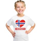 Noorwegen kinder t-shirt met Noorse vlag in hart wit jongens en meisjes