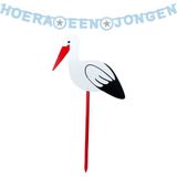 Geboorte versiering jongen - ooievaar geboortebord - 100 cm hoog - vlaggenlijn blauw - letterslinger