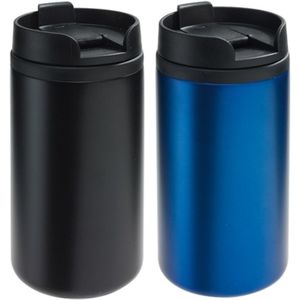 Set van 2x Thermosbekers/warmhoud bekers zwart en blauw 290 ml - Isolerende drinkbekers