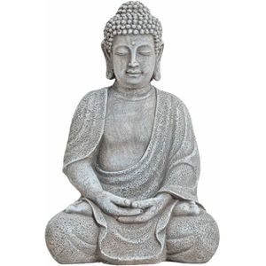Boeddha beeldje - grijs - tuinbeeld - 20 x 17 x 30 cm - magnesium