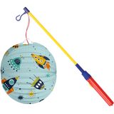 Bol lampion Space - licht blauw - 22 cm - papier - met lampionstokje - 40 cm