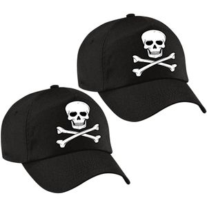Set van 2x stuks piraten verkleed petje/cap met doodskop zwart voor jongens/meisjes