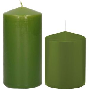 Trend Candles - Stompkaarsen set 4x stuks olijfgroen 8 en 12 cm