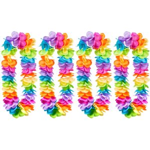 Boland Hawaii krans/slinger - 4x - Tropische/zomerse kleur mix - Grote bloemen blaadjes hals slinger