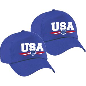 2x stuks Amerika / USA landen pet blauw kinderen - Amerika / USA baseball cap - EK / WK / Olympische spelen outfit