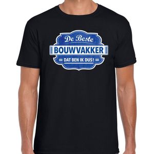 Cadeau t-shirt voor de beste bouwvakker voor heren - zwart met blauw - bouwvakkers - kado shirt / kleding - vaderdag / collega