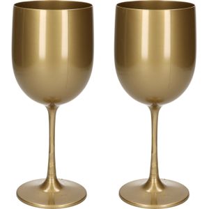2x stuks onbreekbaar wijnglas goud kunststof 48 cl/480 ml - Onbreekbare wijnglazen