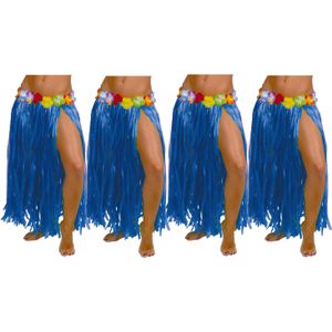 Fiestas Guirca Hawaii verkleed rokje - 4x - voor volwassenen - blauw - 75 cm - hoela rok - tropisch