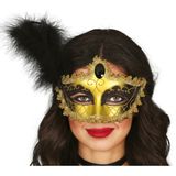 Fiestas Guirca Verkleed oogmasker Venitiaans - zwart met veer - volwassenen - Carnaval/gemaskerd bal