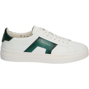 Santoni Leather Double Buckle Sneaker White Green