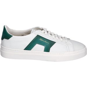 Santoni Leather Double Buckle Sneaker White Green