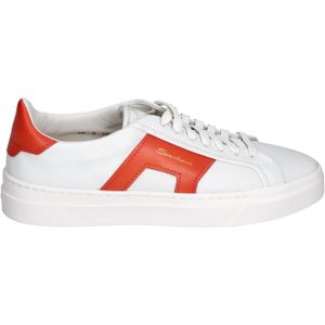 Santoni Leather Double Buckle Sneaker White Orange