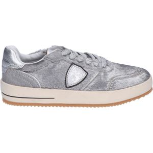 Philippe Model Nice Low Court Sneaker Women Pony Metal Argento