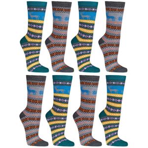 Hygge sokken | Wollen sokken met Scandinavisch dessins | 8 paar | Maat 39-42 | Groen