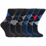 Heren Sokken met ruit | 6 paar | Kleur: Blauw Zwart | Maat: 40-46 | Merk: Naft