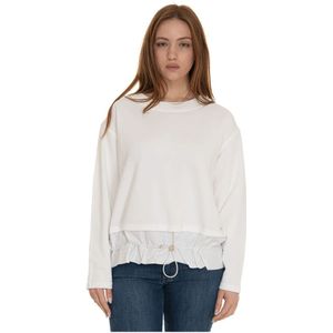 Fay, Sweatshirts & Hoodies, Dames, Wit, S, Katoen, Bimateriaal Crewneck Sweatshirt met Trekkoordzoom