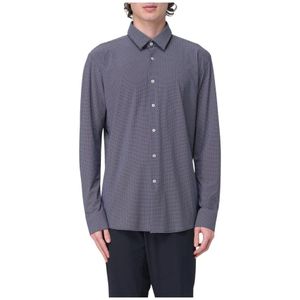Hugo Boss, Overhemden, Heren, Blauw, M, Leer, Navy Geometrisch Print Shirt