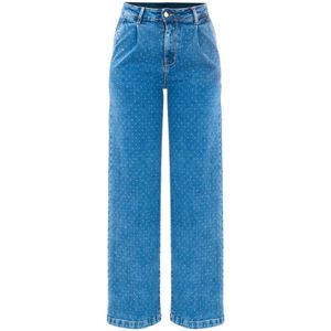 Kocca, Jeans, Dames, Blauw, W26, Polka Dot Straight-Leg Jeans met Plooien