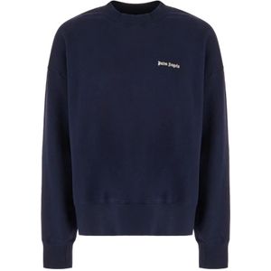 Palm Angels, Sweatshirts & Hoodies, Heren, Blauw, L, Katoen, Felpe Sweatshirt