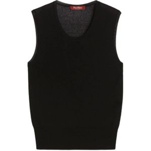 Max Mara, Truien, Dames, Zwart, L, Zwarte Mouwloze Geribbelde Sweater Top