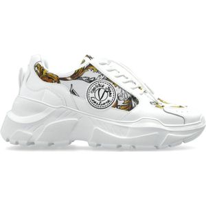 Versace Jeans Couture, Schoenen, Dames, Wit, 36 EU, Leer, Sneakers met barokprint