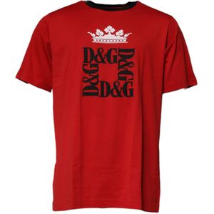 Dolce & Gabbana, Tops, Heren, Rood, XS, Katoen, Kroon Logo Katoen Crew Neck T-shirt