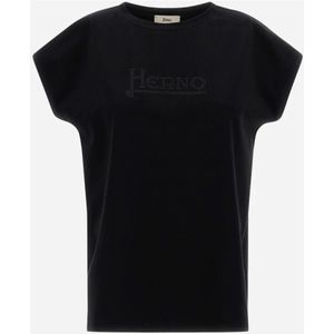 Herno, Tops, Dames, Zwart, 2Xs, Katoen, Interlock Jersey T-shirt