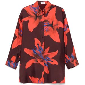 Alexander McQueen, Blouses & Shirts, Dames, Veelkleurig, S, Zijden Pyjama Shirt met Vlamlelieprint