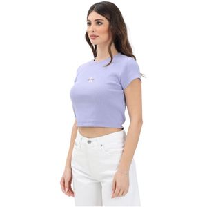 Calvin Klein Jeans, Tops, Dames, Paars, L, Paarse T-shirt met korte mouwen