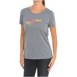 North Sails, Tops, Dames, Grijs, XL, Katoen, T-shirt met korte mouwen en geribbelde halslijn