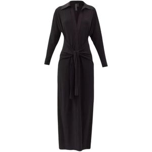Norma Kamali, Kleedjes, Dames, Zwart, L, Polyester, Zwarte Shirt Jurk met Maxi Lengte