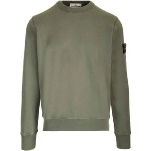 Stone Island, Sweatshirts & Hoodies, Heren, Groen, S, Katoen, Stijlvolle Sweater