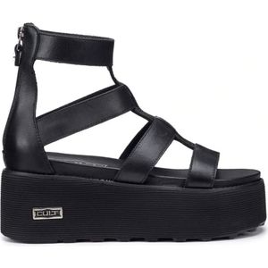 Cult, Schoenen, Dames, Zwart, 35 EU, Leer, Zwarte leren sandalen met ritssluiting