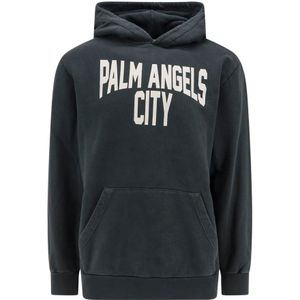 Palm Angels, Sweatshirts & Hoodies, Heren, Grijs, L, Katoen, City Washed Hoodie