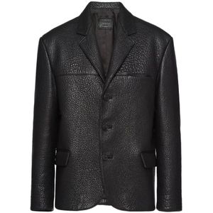Prada, Jassen, Heren, Zwart, M, Leer, Leren Blazer