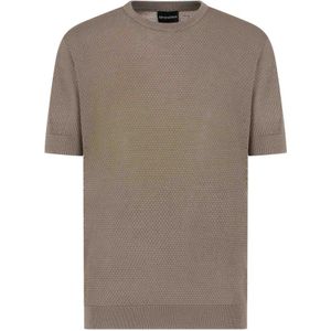 Emporio Armani, Tops, Heren, Bruin, M, Wol, Bruine Gebreide Korte Mouw Trui