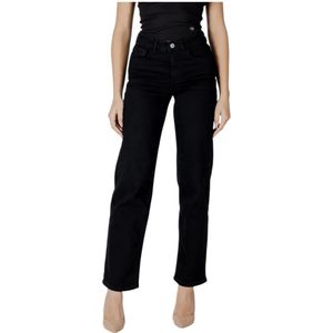 Ichi, Jeans, Dames, Zwart, W28 L32, Katoen, Zwarte rits knoop jeans met zakken