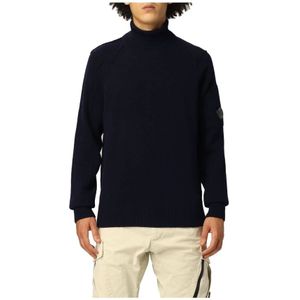 C.p. Company, Truien, Heren, Blauw, S, Wol, Blauwe Wollen Trui met Geribbelde Col