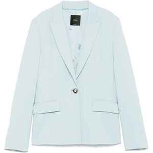 Pinko, Jassen, Dames, Blauw, L, Blauwe Jas met Klepzakken