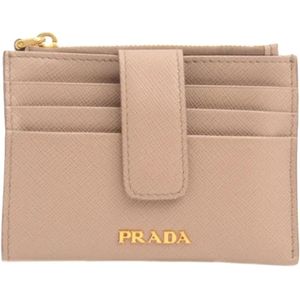Prada Vintage, Pre-owned, Dames, Beige, ONE Size, Leer, Tweedehands leren portemonnees