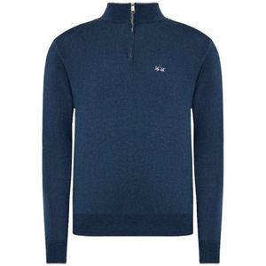 La Martina, Truien, Heren, Blauw, 2Xl, Half-Zip Geborduurde Trui